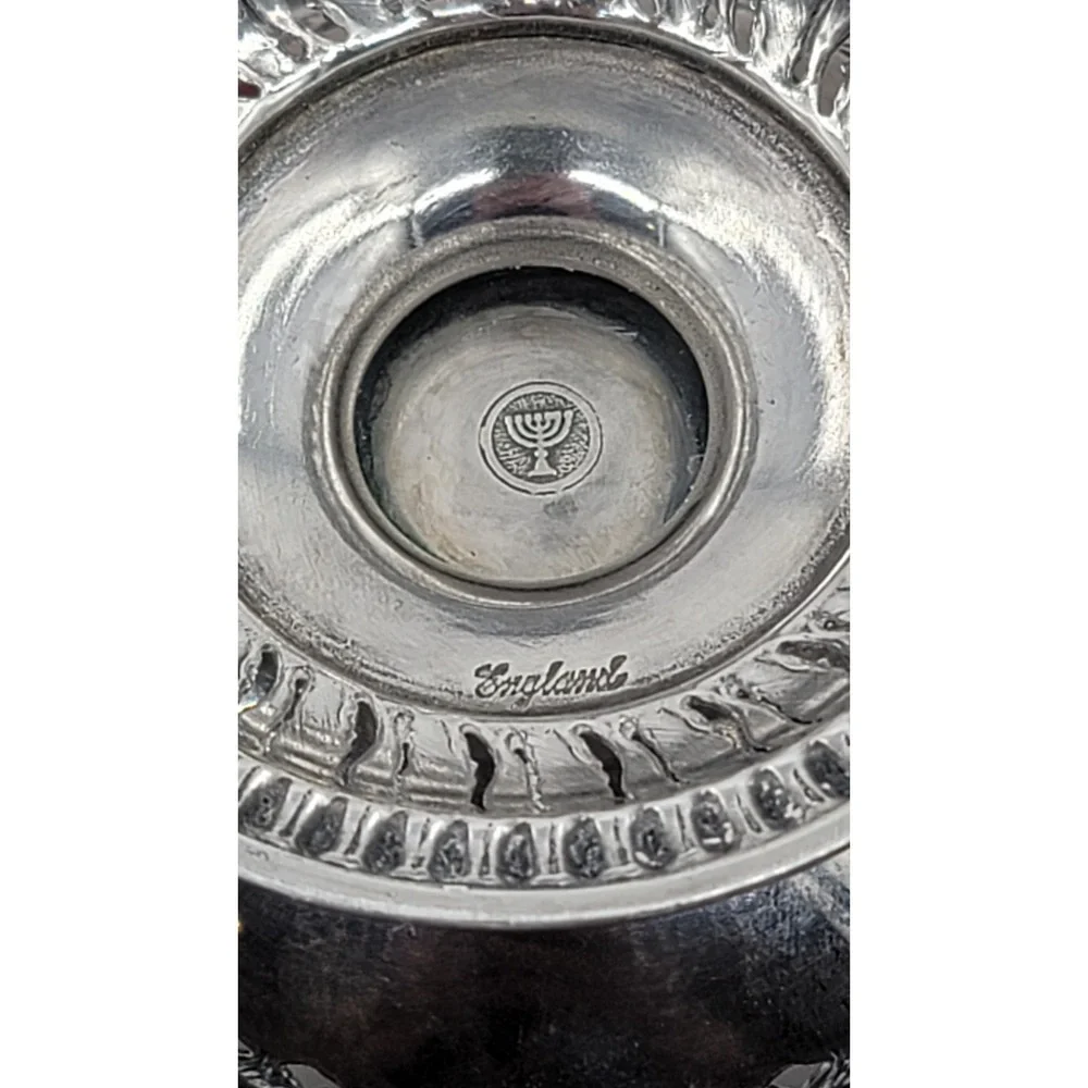 Barker Ellis Pedestal Bowl Ruby Red Glass Silver Plated Menorah Mark England